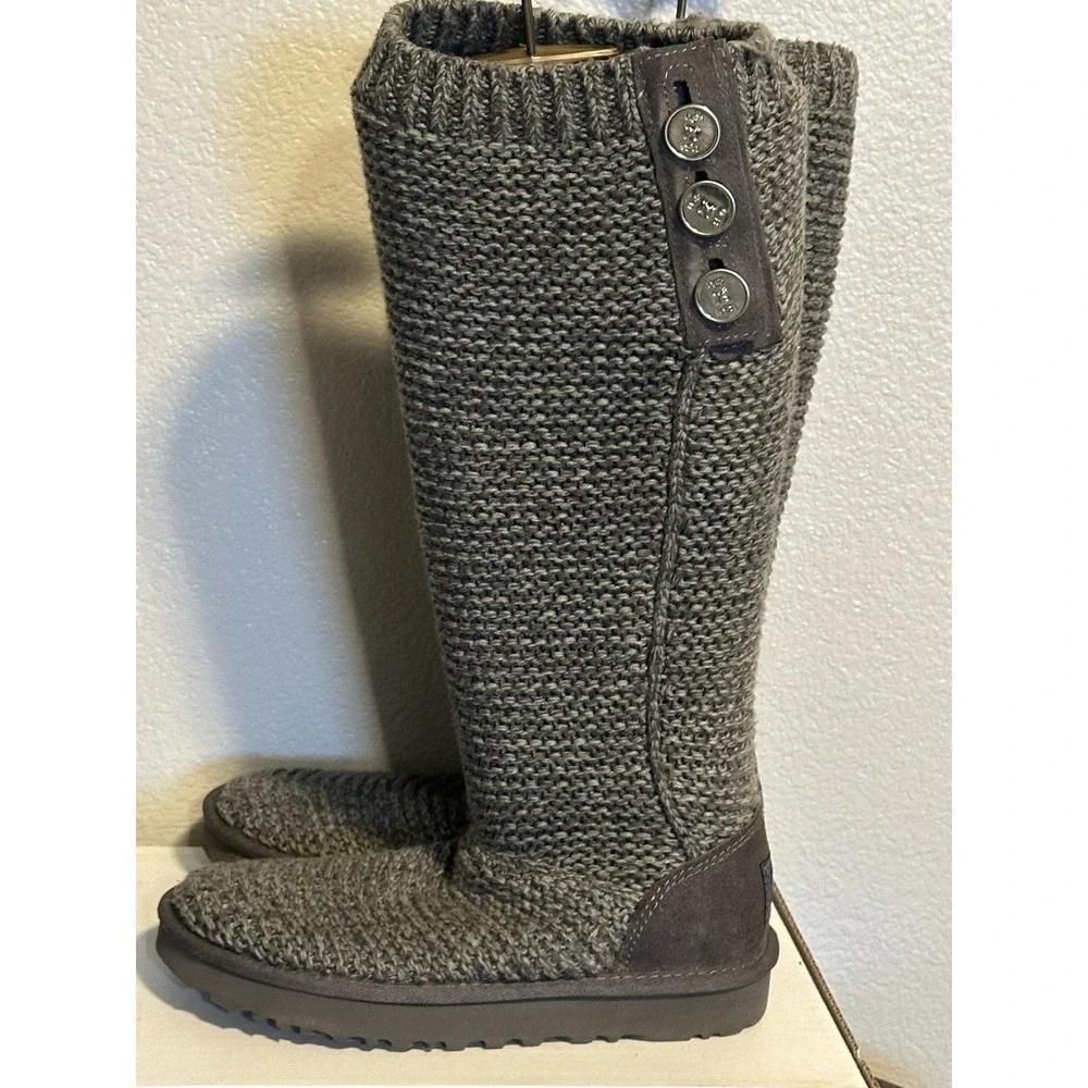 New‎ UGG Australia Purl Cardy Knit Winter Boots UGGPURE Womens's US 6 EU 37 Gray